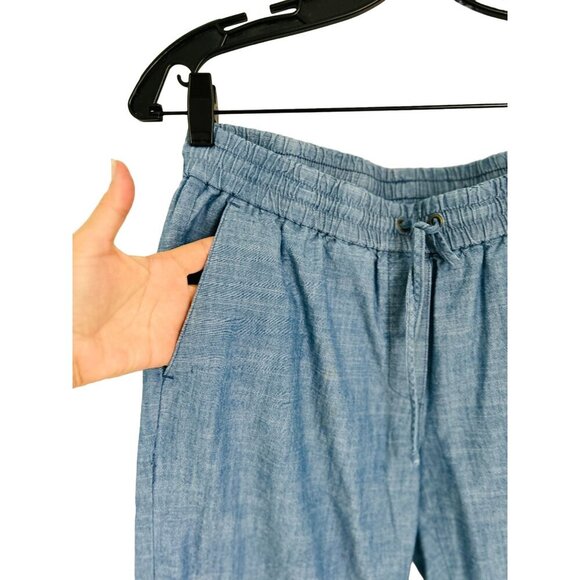 J.Crew Chambray Pants Elastic Waist Drawstring Summer Joggers Size 6 Blue - Picture 3 of 7